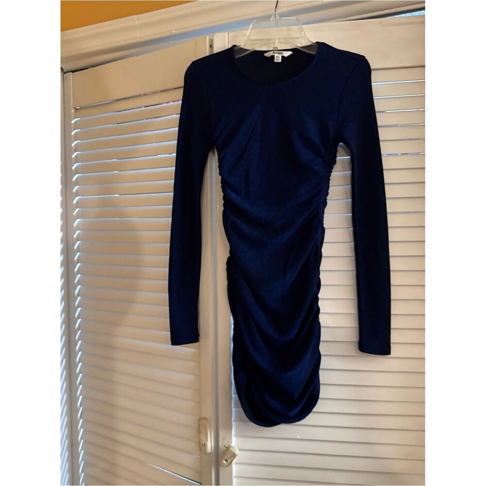 BB Dakota Navy Long Sleeve Ruched Bodycon Dress